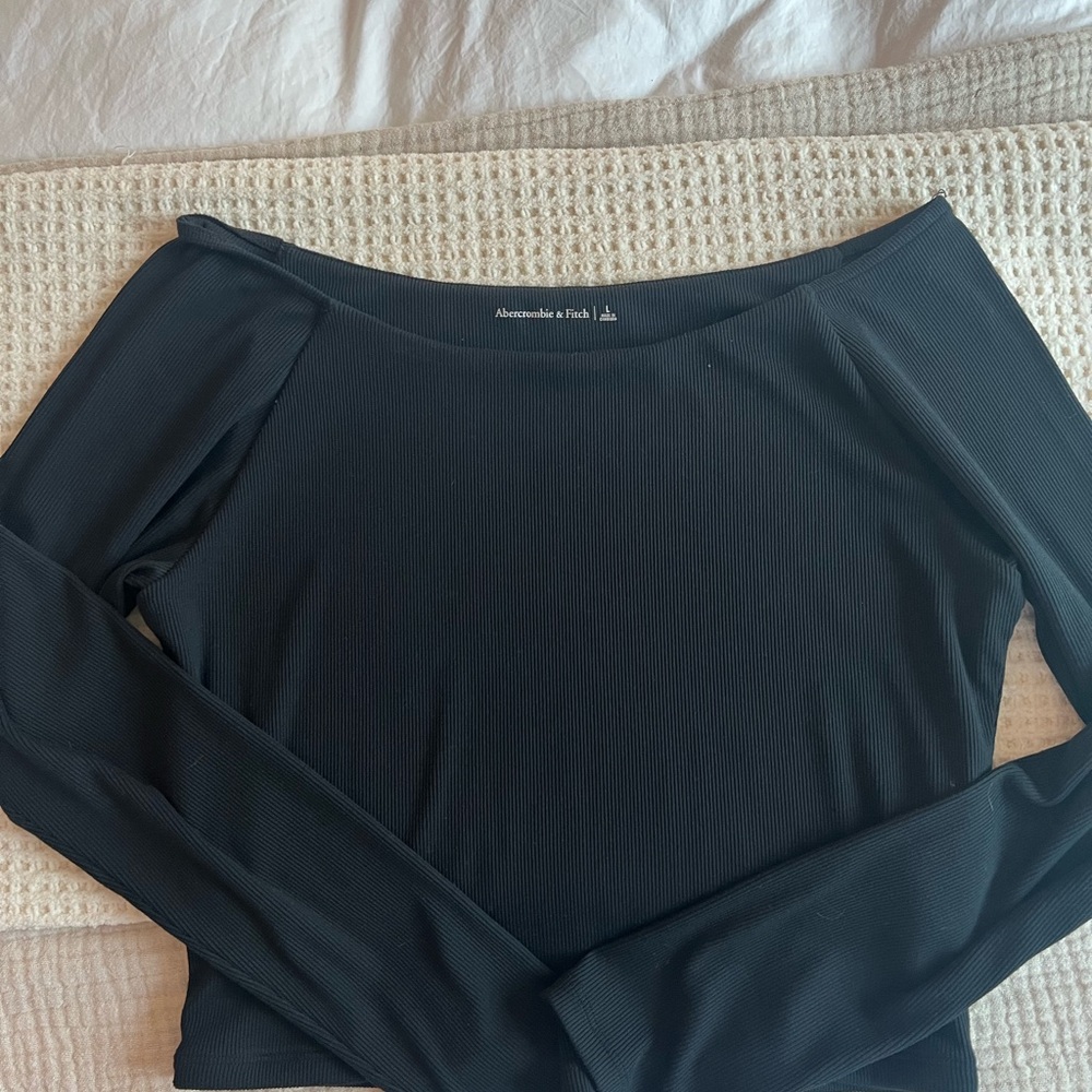 Abercrombie & Fitch Black Ribbed Off-Shoulder Long Sleeve Top